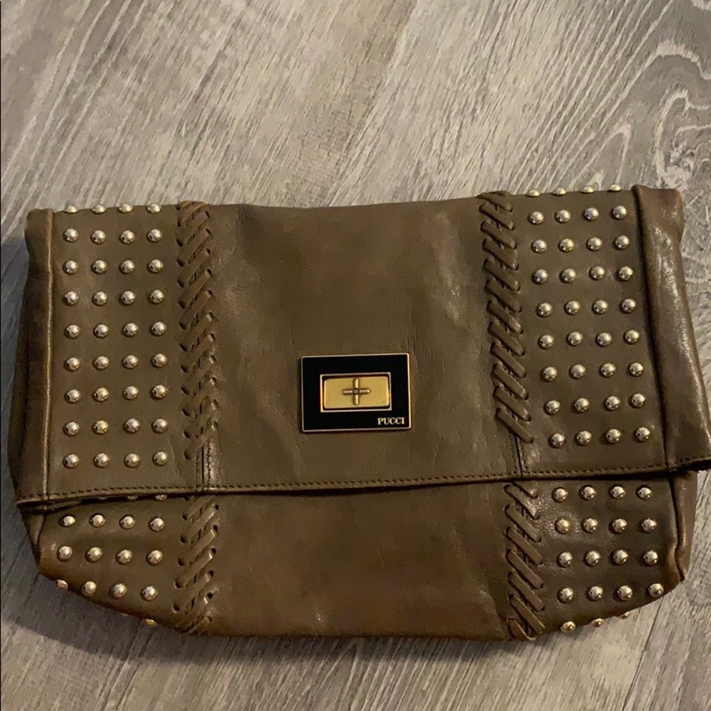 Pucci Leather Cluth Khaki Gold Grommets